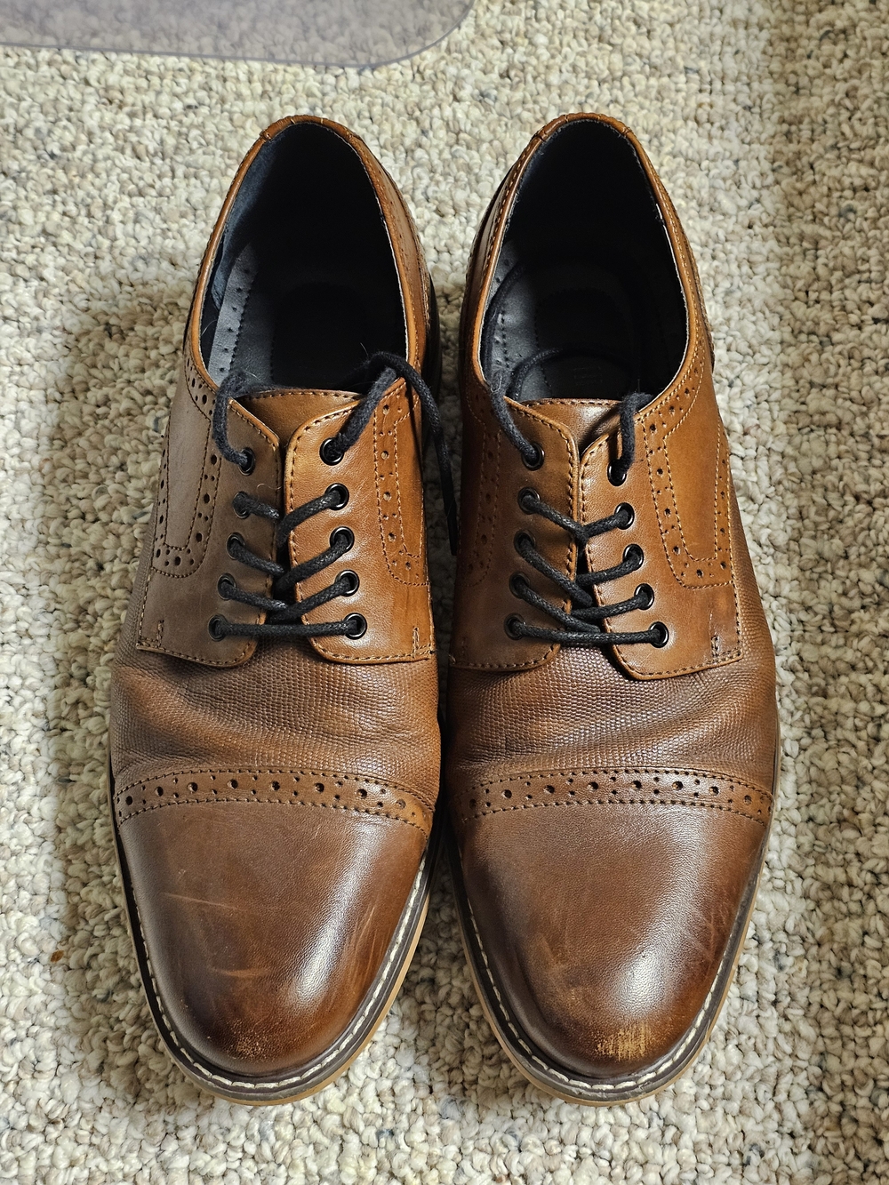 Bar III Tan Brown Leather Cap-Toe Oxfords